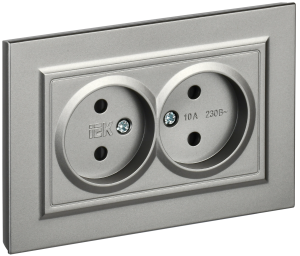 Розетка 2-местная с защитными шторками IEK Brite BR-R23-10-K46-F сталь
