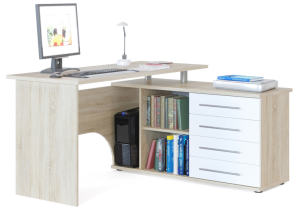 Стол компьютерный Woodville КСТ-109П 285119 дуб сонома/белый 140x128x75