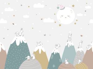 Бесшовные Eco обои Ortograf Little friends 34370 Зайки на холмах Холст ОЕ-Х