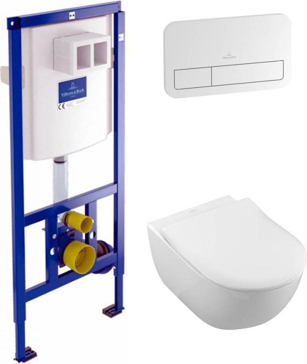 Комплект Унитаз Villeroy&Boch Subway 2.0 alpin + Инсталляция Villeroy&Boch + Кнопка смыва белая