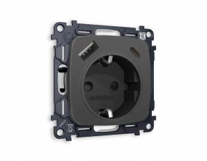 Комплект механизма электрической розетки 2USB A+C 20W (быстрая зарядка) с заземлением Ambrella Volt Omega MO910010