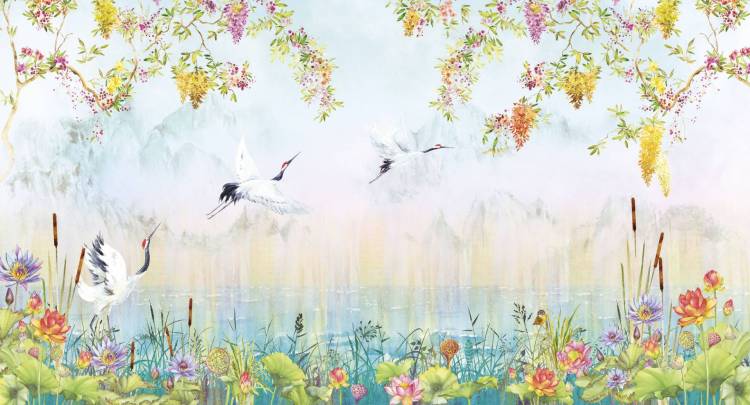 Бесшовные Eco обои Ortograf Flora 31258 Storks lime Жемчуг ОЕ-Р3