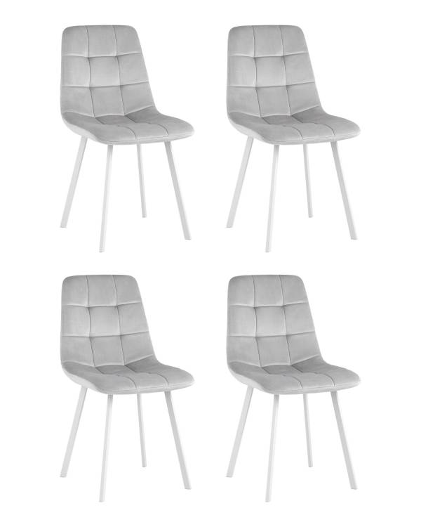 Набор из 4 стульев Stool Group Chilly OS-2011-V seat HLR-14 wl DUAL X4 серебристый, белые ножки, велюр