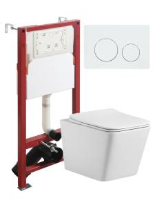 Унитаз с инсталляцией Agger ATI10150+APB188 безободковый, с крышкой-сиденьем микролифт, с белой кнопкой