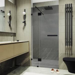 Душевая дверь в нишу MaybahGlass MGD-499-6 с добором на петлях, стекло графит, профиль черный, 1950x1200
