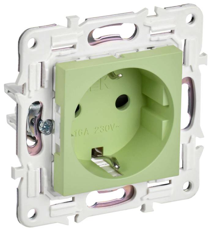 Розетка 1-местная с заземлением и шторками IEK Skandy SK-R14-16-1-K06 мятный