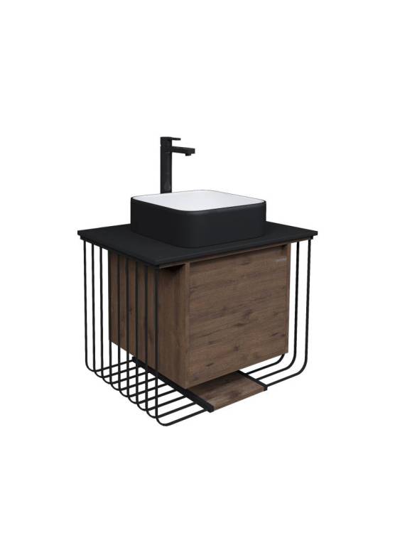 Тумба с раковиной Grossman Винтаж 70 с 1 ящиком, веллингтон черный металл (GR-4042BW)