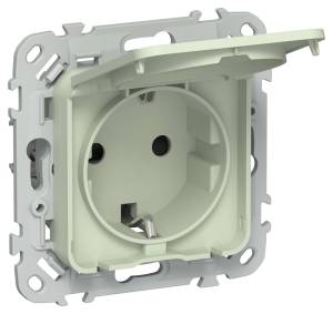 Розетка 1-местная с заземлением, шторками и крышкой IEK Flite FI-R16-16-44-K92 панг