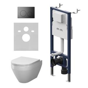 Унитаз с инсталляцией Am.Pm Spirit V2.0 IS90138.701900 безободковый, сиденье микролифт, кнопка черная матовая