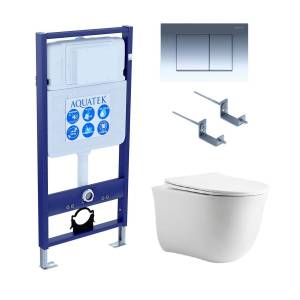 Унитаз с инсталляцией Aquatek Классик cm-010 4в1 с кнопкой глянцевый хром