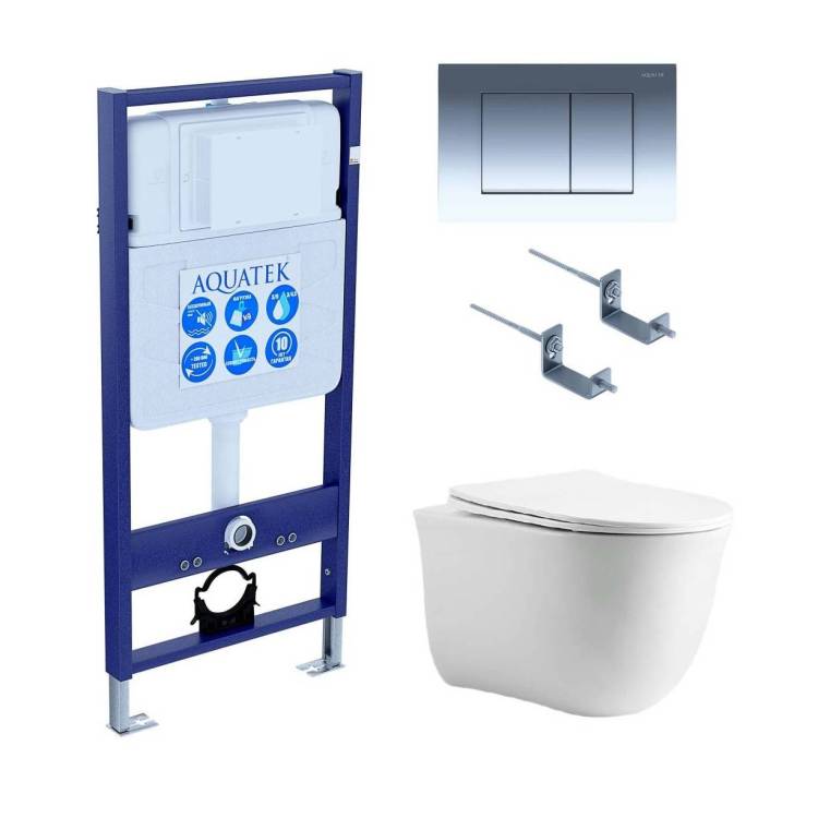 Унитаз с инсталляцией Aquatek Классик cm-010 4в1 с кнопкой глянцевый хром