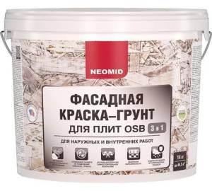 NEOMID грунт краска фасадная для OSB-плит и SIP панелей с биозащитой, полуматовая (14кг)