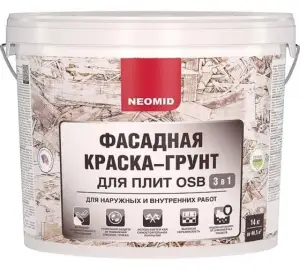 NEOMID грунт краска фасадная для OSB-плит и SIP панелей с биозащитой, полуматовая (14кг)