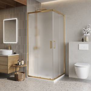 Душевой уголок BelBagno LUCE-A-2-90-P-ORO профиль золото, стекло рифленое, 90x90x195