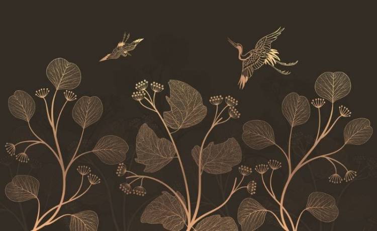 3D Фотообои Artegrafico «Журавлиная пара. Вечерняя нега» PL-057 песок