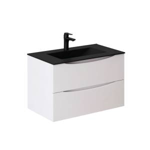 Тумба с раковиной BOND Cube T01805-S05B подвесная, тумба белая матовая, раковина черная матовая, 50x80