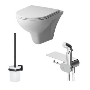 Комплект Am.Pm Gem CK90H0203W унитаз подвесной, с гигиеническим душем и ершиком, хром