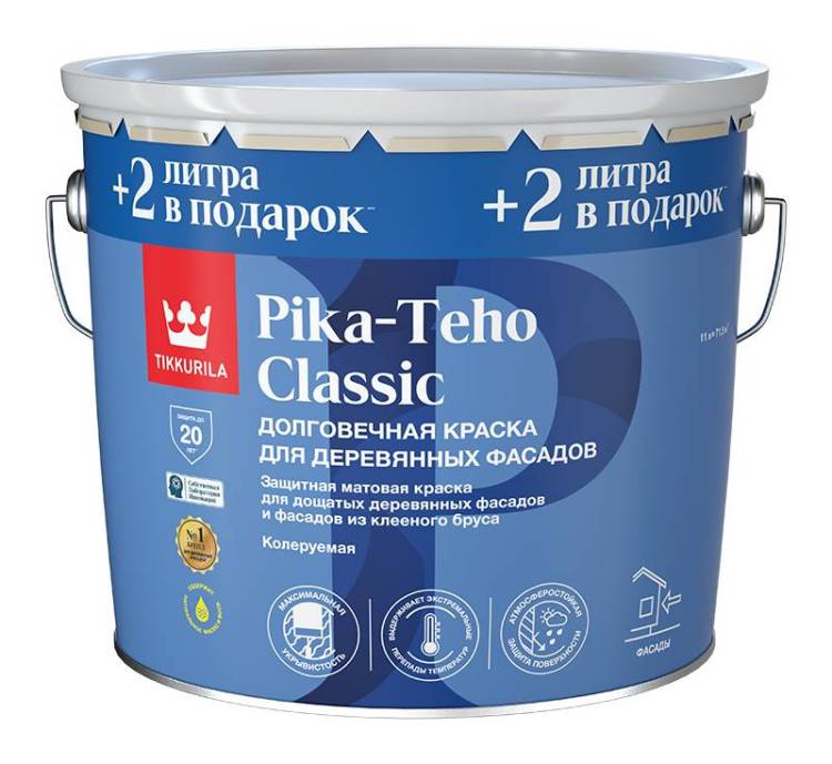 Краска акрилатная для деревянных фасадов Tikkivala Pika Teho Classic матовая база A 11 л