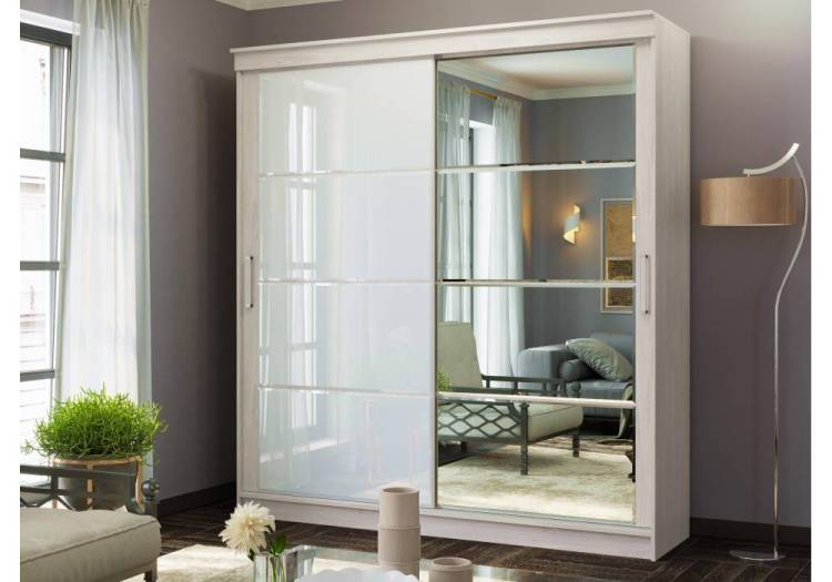 Шкаф купе Woodville Москана 2 614766 анкор светлый / зеркало / лакобель белый