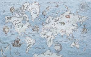 3D Фотообои Artegrafico «Эскизная карта мира в холодных тонах» KID-031 акварель