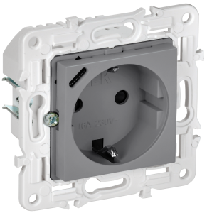 Розетка 1-местная с заземлением, шторками и USB Type С IEK Skandy SK-R14-16-U14-018-K03 серый
