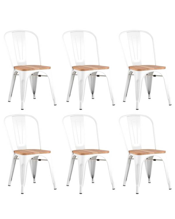 Набор из 6 стульев Stool Group Tolix YD-H440B-W LG-02 X6 белый глянцевый, светлое дерево