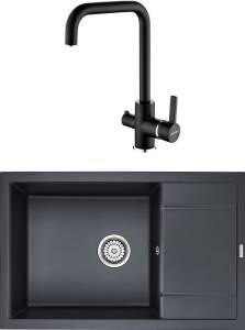 Мойка кухонная Paulmark PM317850-BLM черный металлик + Смеситель Paulmark Logas Lo213021-418 для кухонной мойки, черный металлик