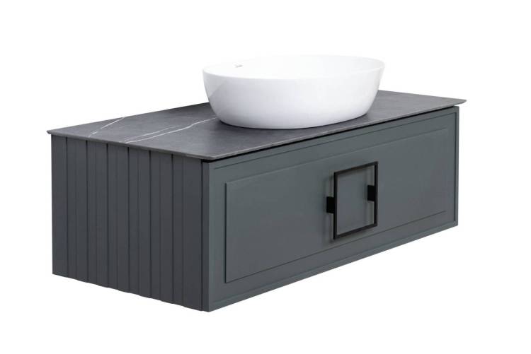 Тумба с раковиной La Fenice Cubo FNC-01-CUB-G-100 Серый, белая ручка, подвесная, со столешницей
