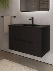 Тумба с раковиной Agger Свит SWE800ETBL-3800B черная матовая, 80 см