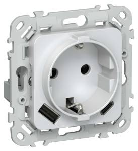 Розетка 1-местная с заземлением, шторками и USB Type A+С IEK Flite FI-R14-16-U22-020-K36 жемчуг