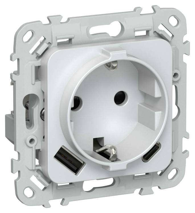 Розетка 1-местная с заземлением, шторками и USB Type A+С IEK Flite FI-R14-16-U22-020-K36 жемчуг