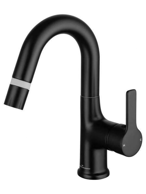 Смеситель для раковины Wonzon & Woghand WW-FE01L212-MB с выдвижным изливом, черный матовый
