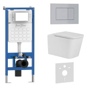 Комплект Iberica Blanca Toledo Alto IB001.TLA.231.853 унитаз безободковый, белый, сиденье микролифт, клавиша смыва хром матовый