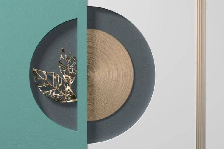 3D Фотообои Artegrafico «Золотые листья в геометрической нише» OP-021 песок