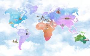 3D Фотообои Artegrafico «Разноцветная карта с достопримечательностями» CM-023 акварель