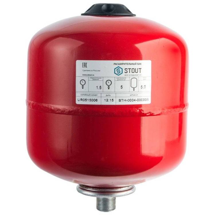 Мембранный бак для систем отопления Stout с диафрагмой 5 л, STH-0004-000005