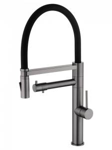 Смеситель для кухни Wonzon & Woghand WW-88458007-BGM с гибким изливом и подключением фильтра, темный графит