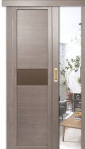 Раздвижная дверь шпонированная Milyana QDO H остеклённая дуб грейвуд 700x2000