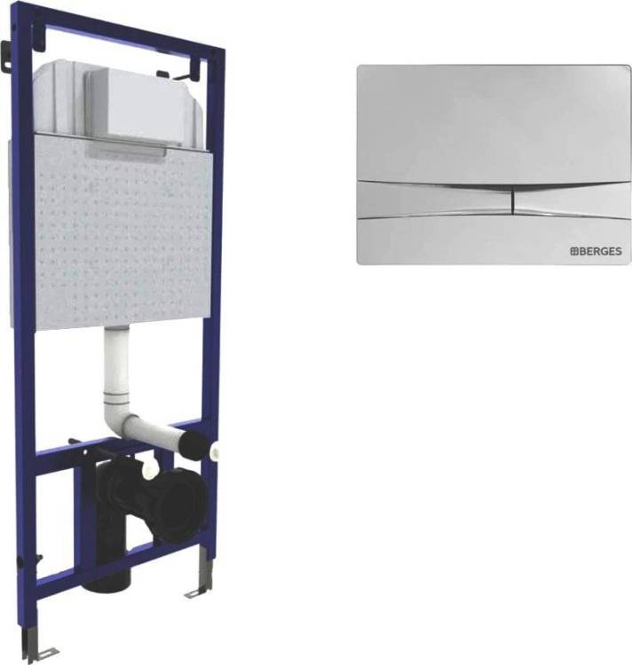 Система инсталляции для унитазов Berges Novum 040253 с кнопкой смыва, хром глянец