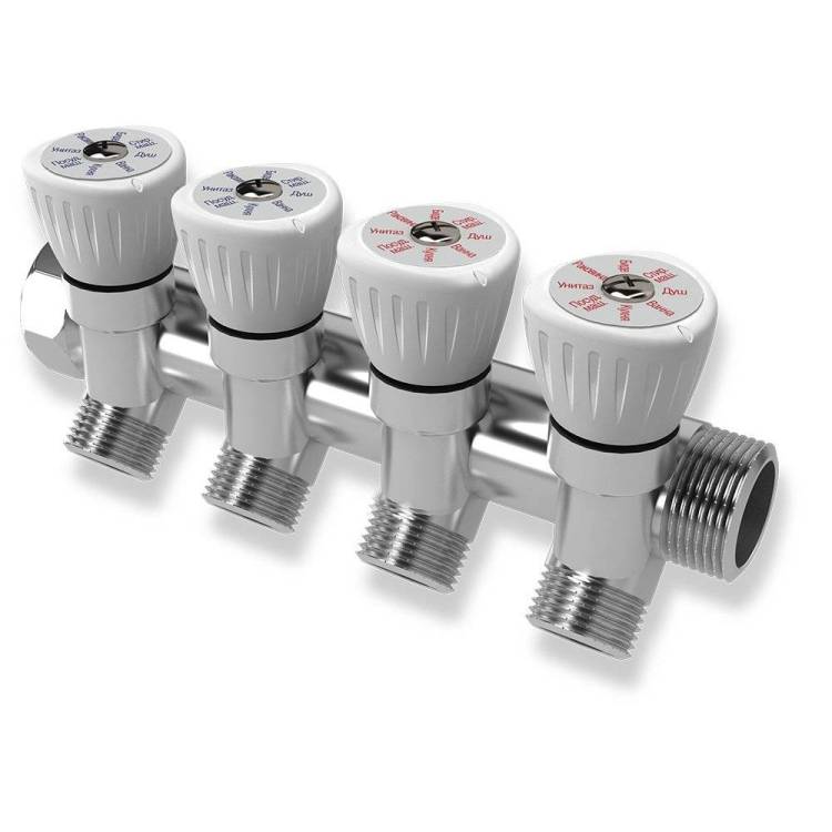 Коллектор Royal Thermo с регулировочными вентилями 3/4x1/2 с 4 контурами