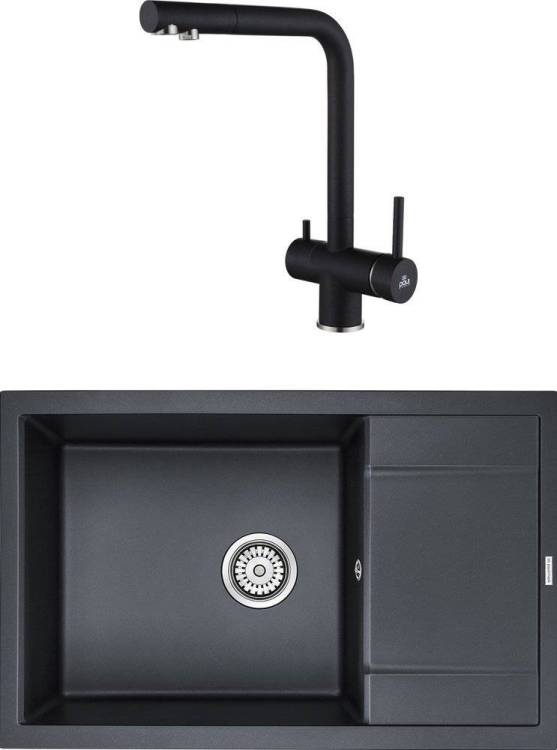 Комплект Paulmark PM317850-BLM черный металлик + Смеситель Paulmark Skalen Sk213020-418 для кухонной мойки