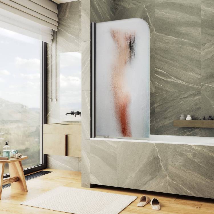 Шторка на ванну MaybahGlass MGV-930-ФП014-6 80x140, поворотная, стекло с рисунком 6 мм, профиль черный
