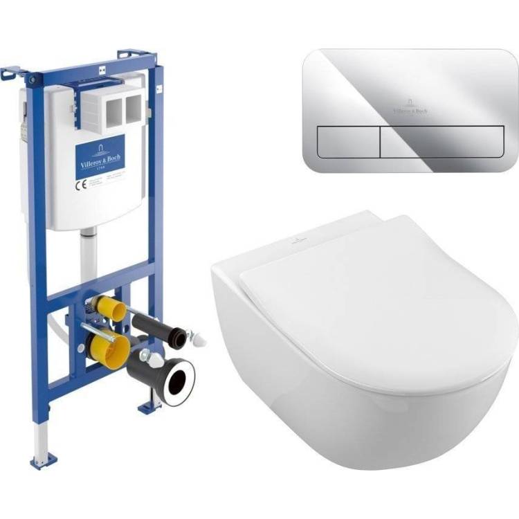 Комплект Унитаз подвесной Villeroy&Boch Subway 2.0 5614R2R1 alpin + Инсталляция 92242700 + Кнопка