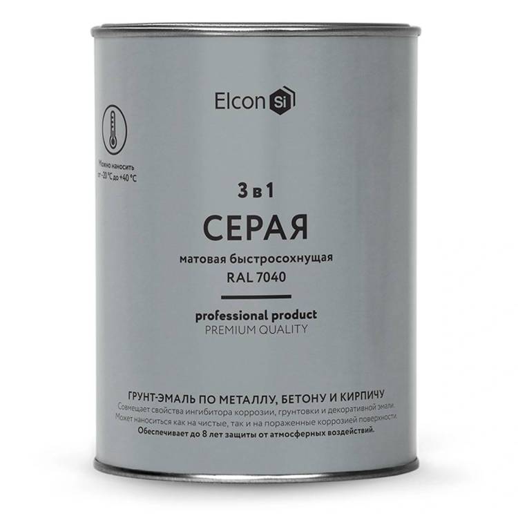 Грунт-эмаль по ржавчине 3 в 1 Elcon матовая серая 0.8 кг