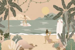 Бесшовные Eco обои Ortograf Serenity 34917 Girls on the beach Ворс ОЕ