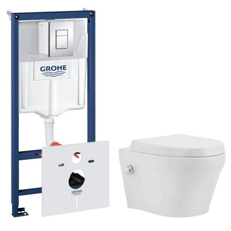 Комплект Grohe GRH775784601 Инсталляция для унитаза Grohe Rapid SL + Унитаз подвесной beWash Metison безободковый, с функцией биде и сиденьем микролифт, белый глянец