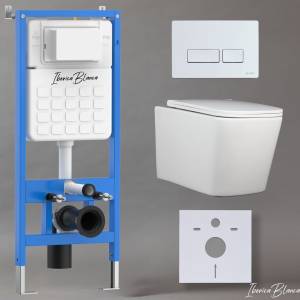 Унитаз с инсталляцией Iberica Blanca Toledo Alto IB001.TLA.231.211 безободковый, с крышкой-сиденьем микролифт, с белой глянцевой кнопкой