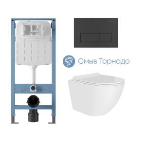 Комплект Aqueduto Tecnica Novo AQDSD010 унитаз подвесной, сиденье микролифт, кнопка черная матовая