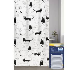 Штора для ванной Bath Plus Little Black AKCH-12256 с кольцами, 180x180, белый, черный
