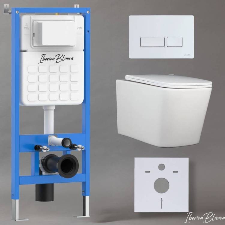 Комплект Iberica Blanca Toledo Alto IB001.TLA.231.211 унитаз безободковый, белый, сиденье микролифт, клавиша смыва белый глянцевый